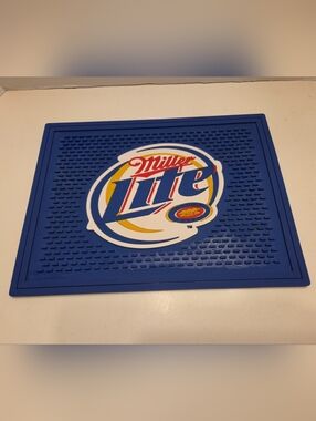 Miller Lite Rubber Bar Mat - Blue/White/Yellow 9" X 13"